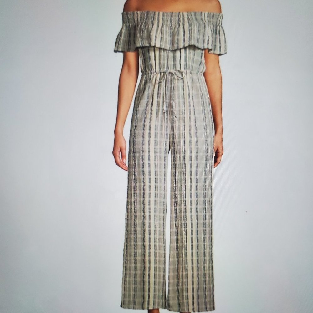 Design Labs Blue & White Striped Cotton Jumpsuit